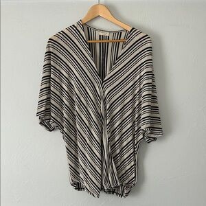 Striped Wrapped V-Neck Draped Chroma Tale Top - Black & Cream